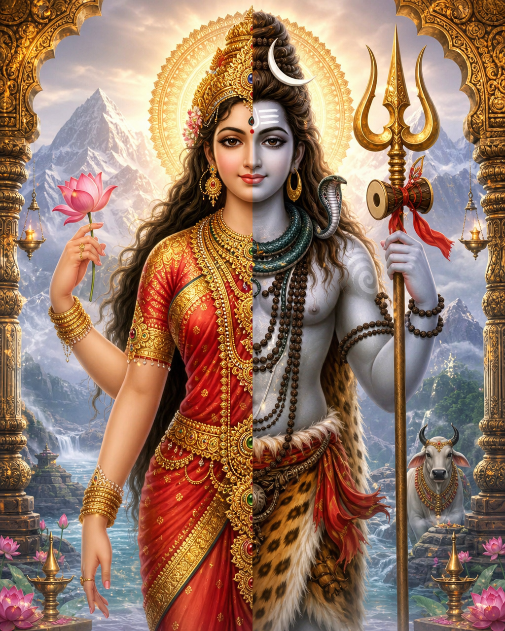 Ardhanārīśvara — Shiva and Pārvatī as one
