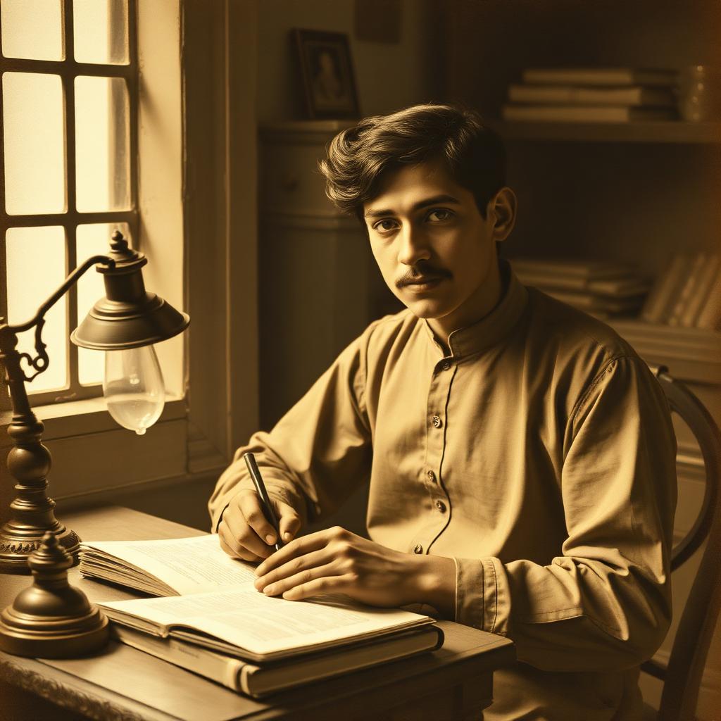 Young Aurobindo Ghose as a fiery nationalist writer in early 1900s Kolkata