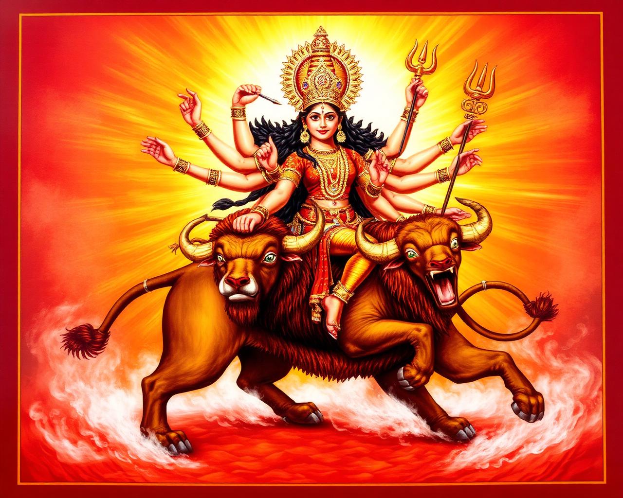 Goddess Durga slaying the buffalo demon Mahishasura