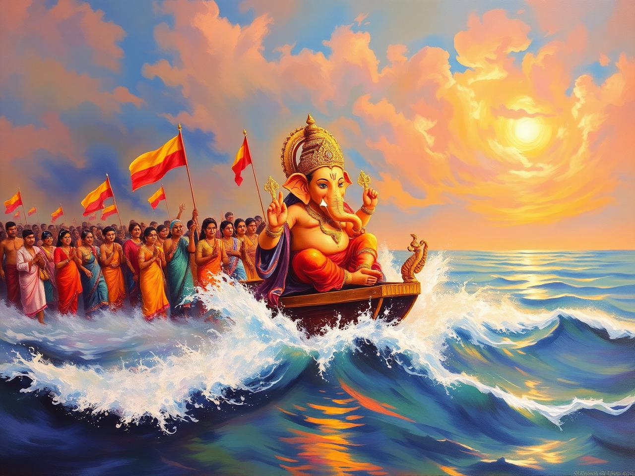 Ganesha visarjan procession at the sea
