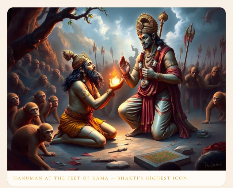 Hanumān bowed at the feet of Rāma