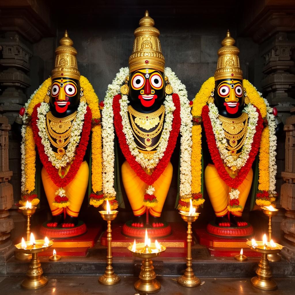 Lord Jagannath Balabhadra and Subhadra on the ratnavedi