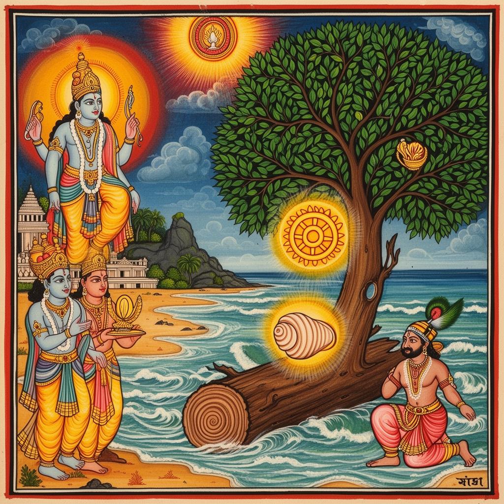 King Indradyumna and the sacred neem log washing ashore at Puri