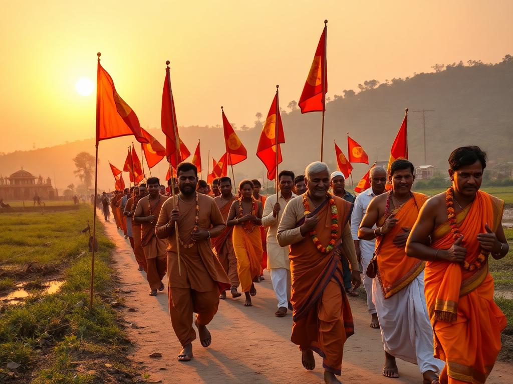Varkari pilgrims walking to Pandharpur
