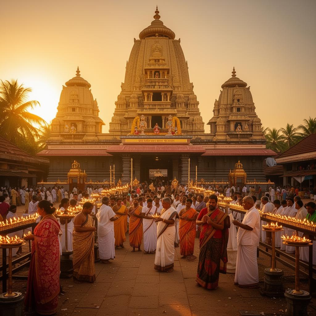 The Udupi Sri Krishna Matha temple at golden hour