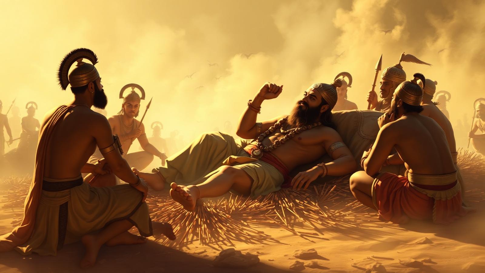 Bhishma on the bed of arrows