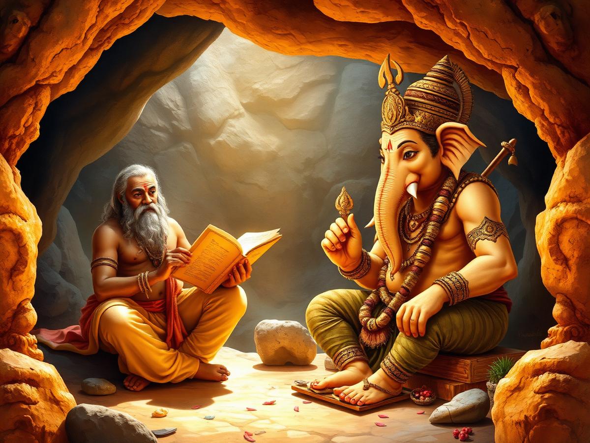 Vyasa dictating the Mahabharata to Ganesha