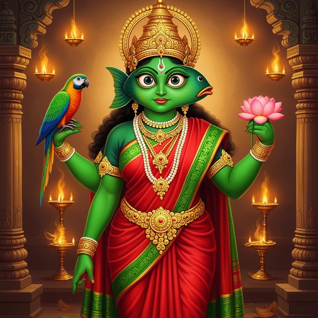 Goddess Meenakshi — the fish-eyed queen with parrot and lotus
