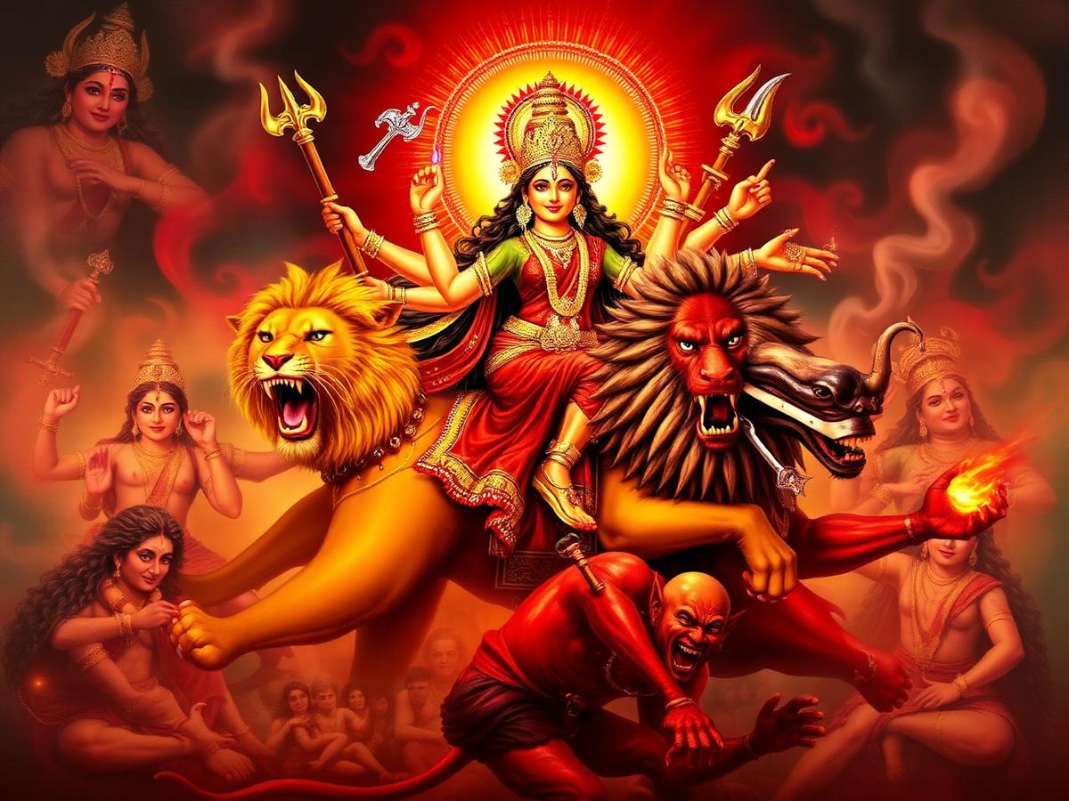 Durga slaying Mahishasura