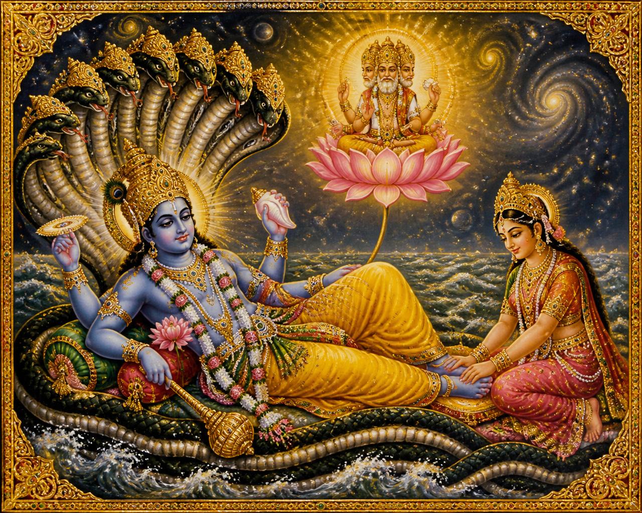 Vishnu reclining on Shesha