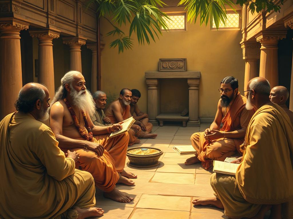 Shankara in philosophical debate with Mandana Mishra