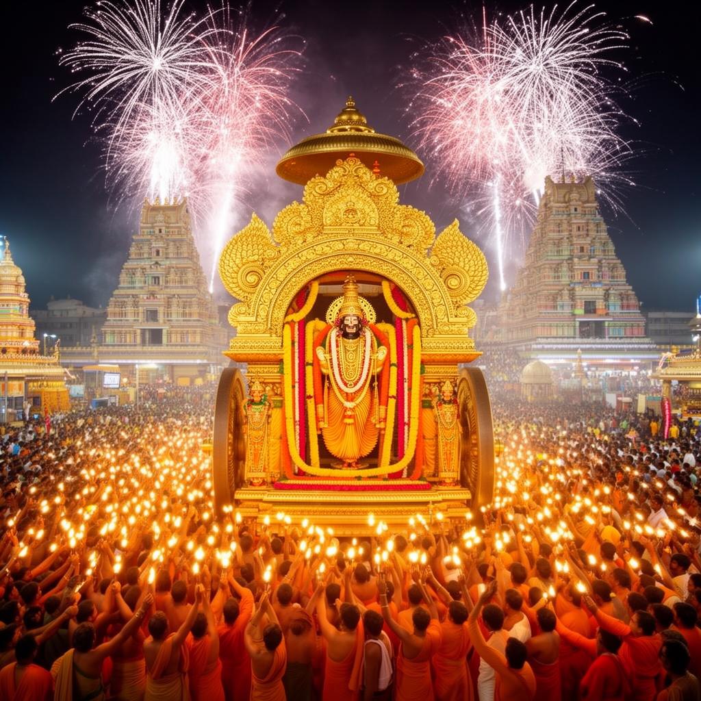 Brahmotsavam procession at Tirupati with the Garuda Vahanam