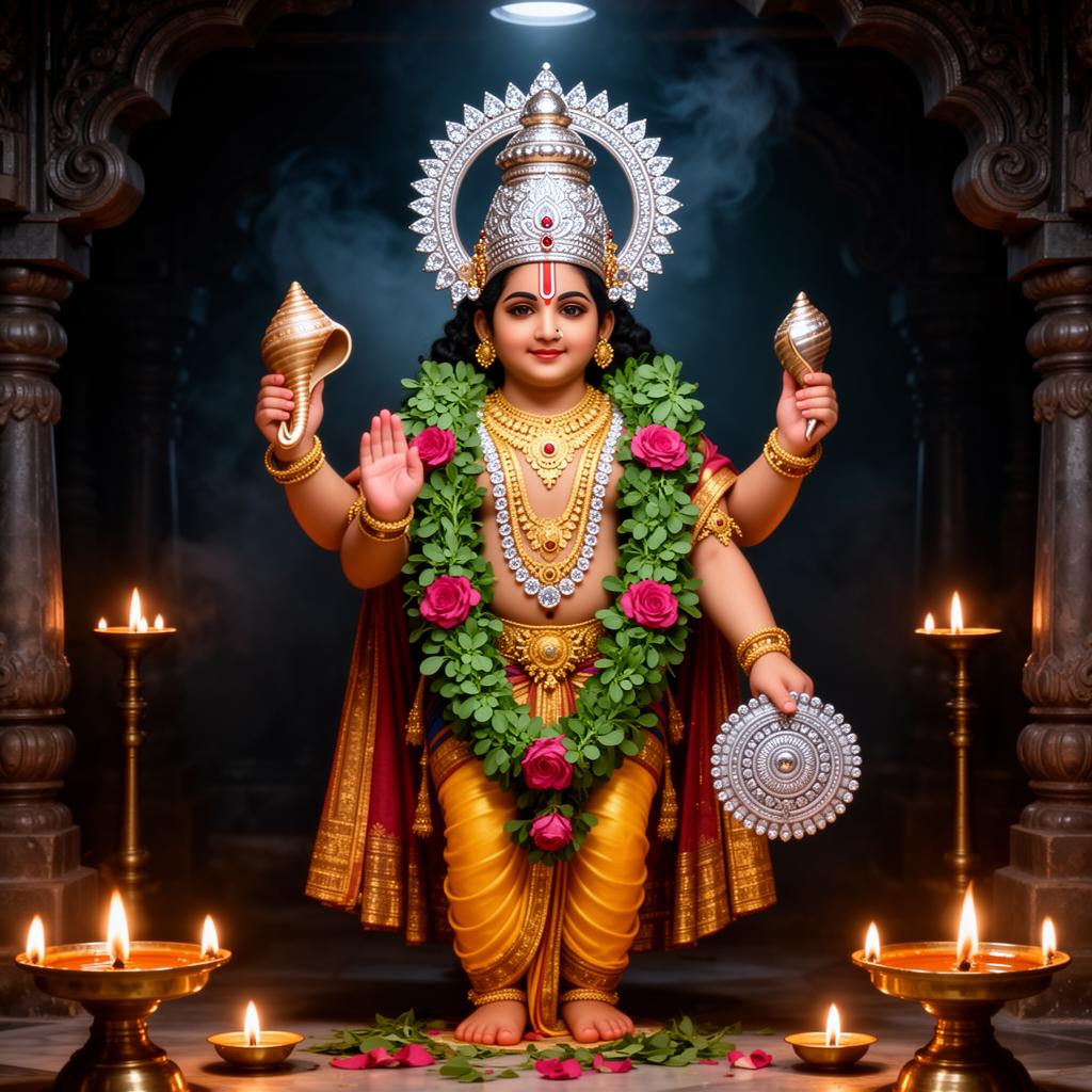 Lord Venkateswara in the sanctum of Tirumala