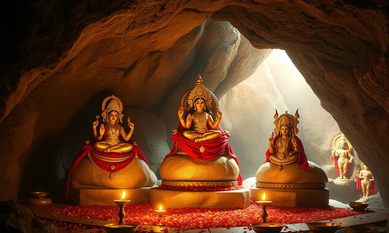 The three sacred Pindis of Mata Vaishno Devi inside the holy cave