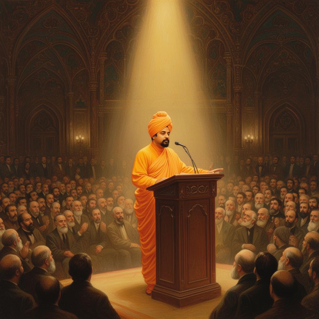 Swami Vivekananda delivering his historic 1893 Chicago address at the Parliament of Religions